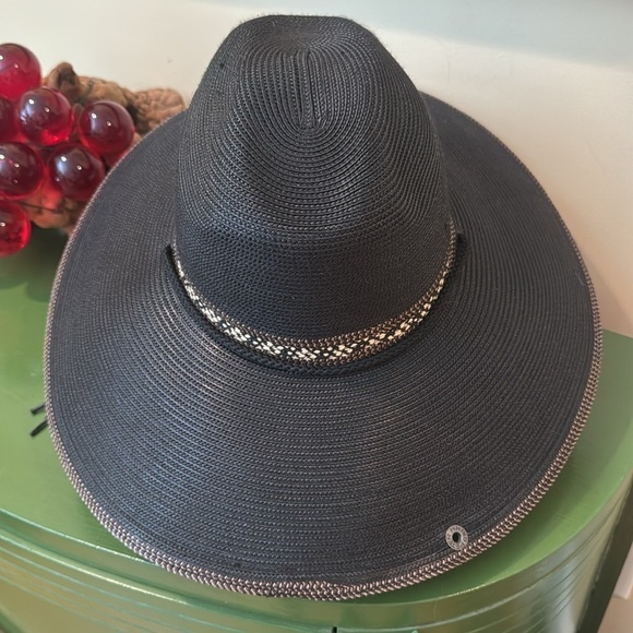Peter Grimm black straw hat with brown and cream trim - Picture 4 of 7